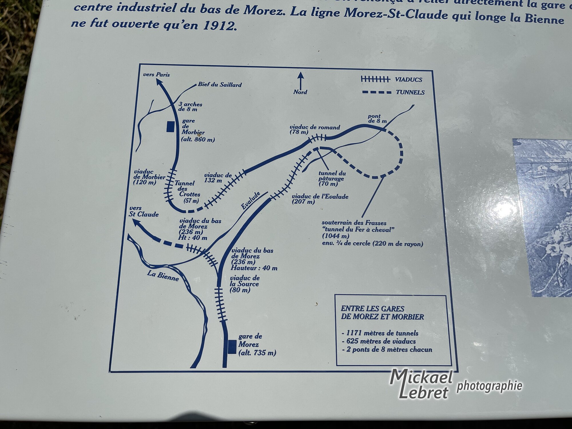 La carte des tunnels et viaducs entre les gares de Morez et de Morbier