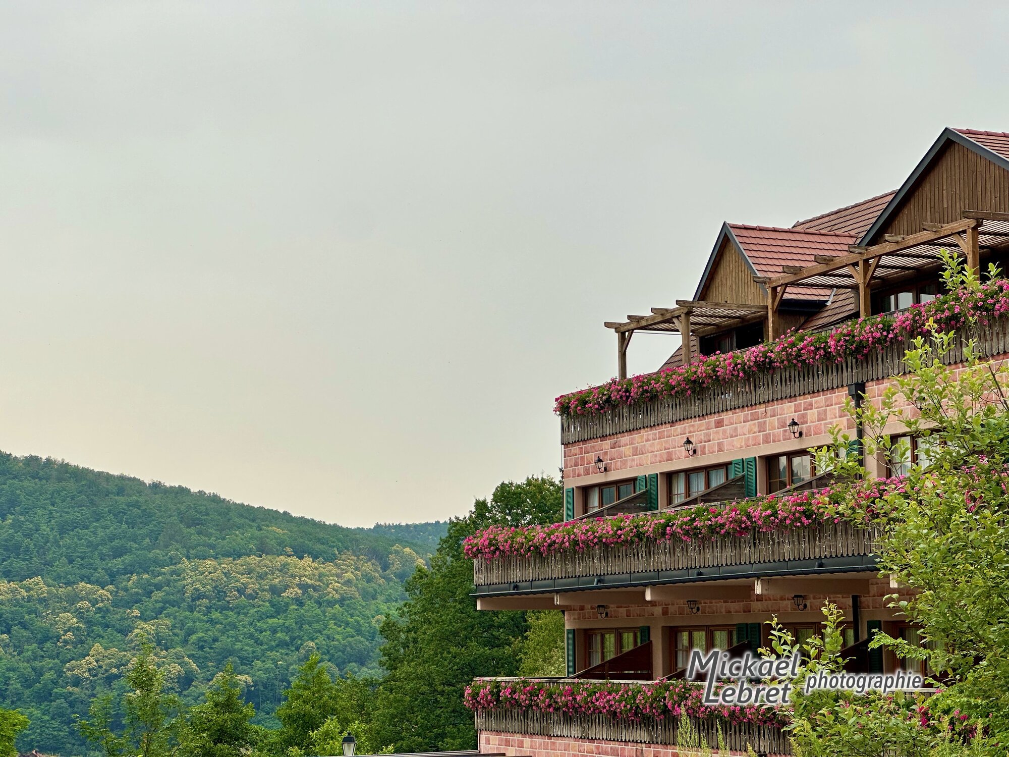 L'Hôtel et Spa Les Violettes et ses balcons fleuris, au-dessus de Thierenbach