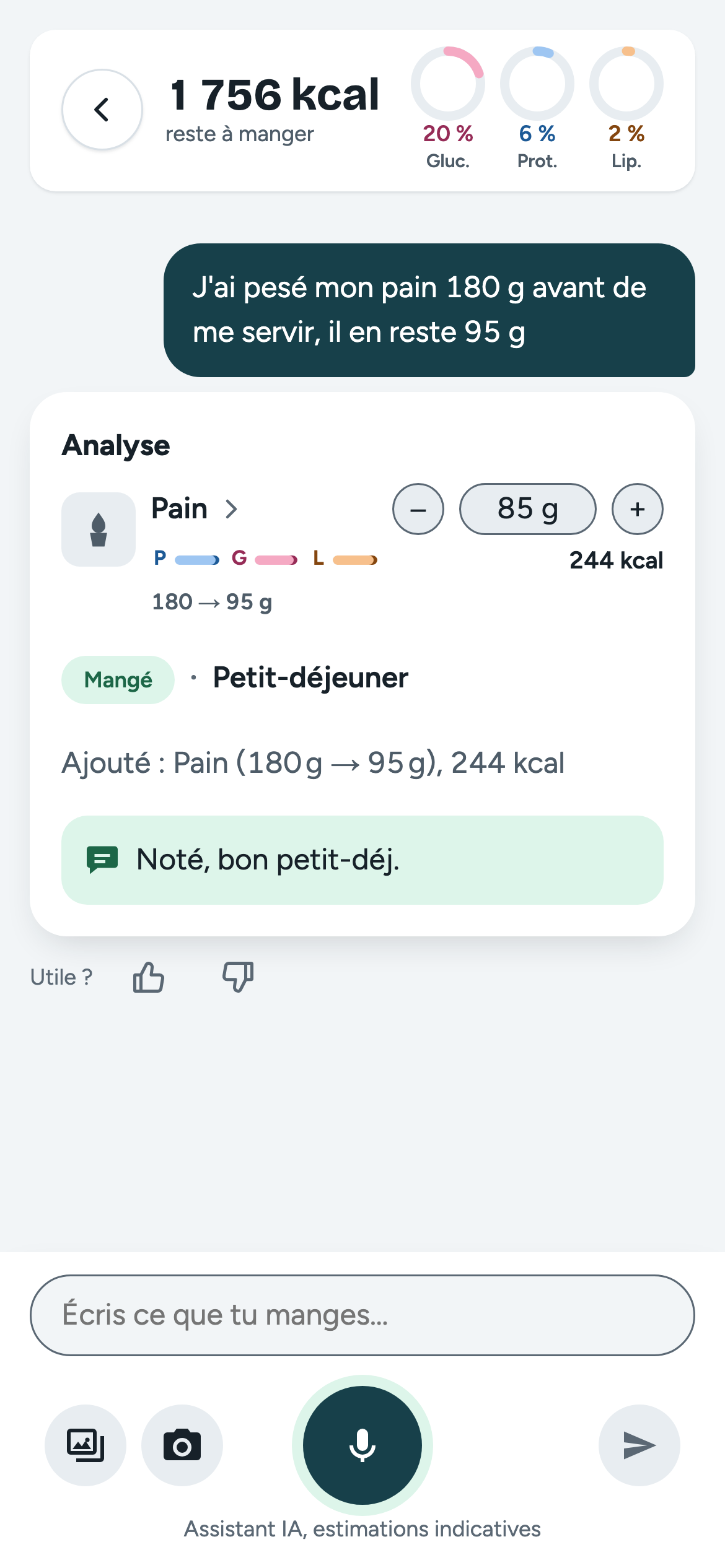 Une pesée avant et après, puis la remarque