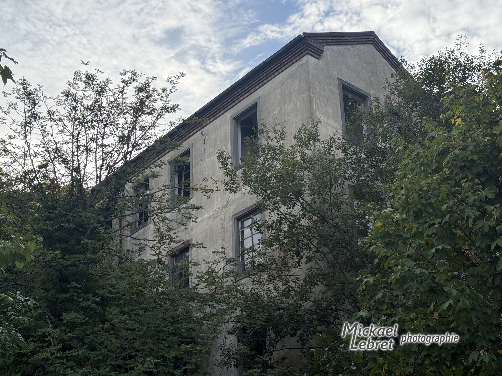 Un bâtiment de l'ancienne filature envahi par la végétation