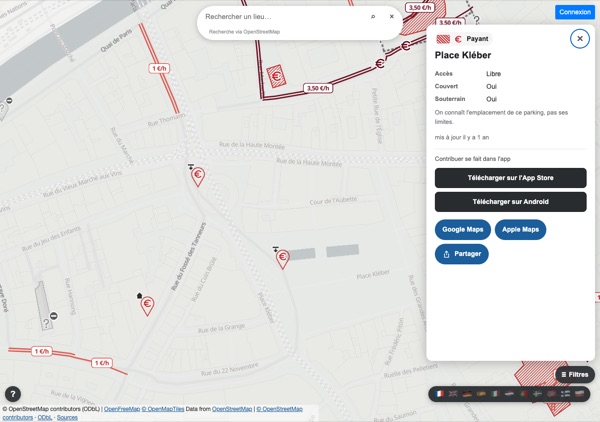Le bouton « Partager » sur la fiche de la place Kléber